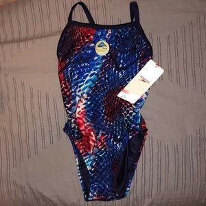 Speedo Navy/Red/White Flyback One Piece Swimsuit